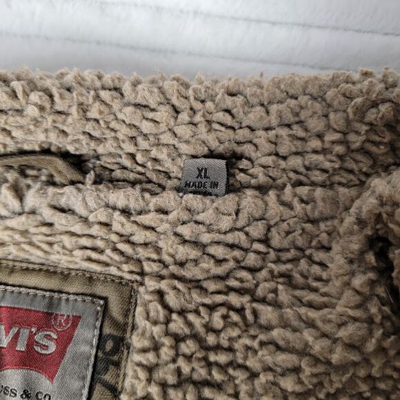 Levi's Sherpa Lined Utility Jacket Men's XL Khaki Green Canvas Zip Outdoor Coat - Picture 14 of 14